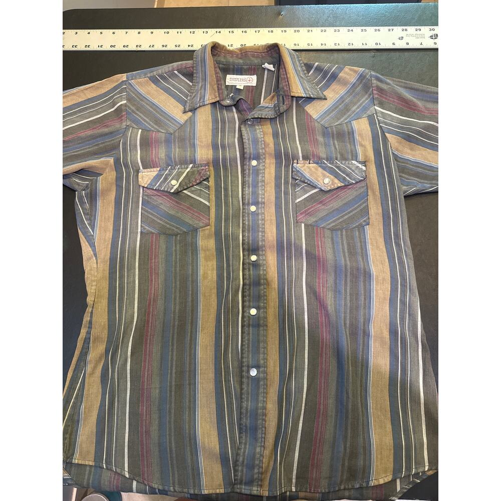 Sheplers Western Mens Multicolor Striped short Sleeve Snap Button Shirt M